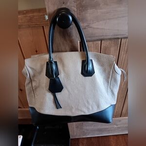 Black and Tan Leather Tote Bag